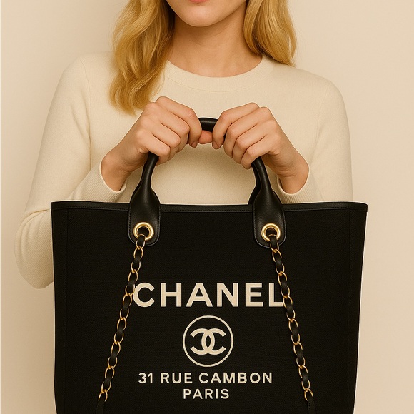 NWT Chanel VIP GWP Black Canvas Tote with Chain Straps - Picture 1 of 12